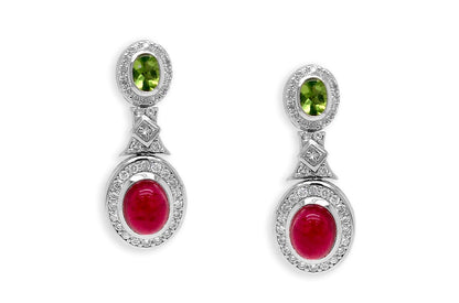 Earrings Peridot &amp; Tourmaline Cabochons with Diamonds - Diamond Tales Fine Jewelry