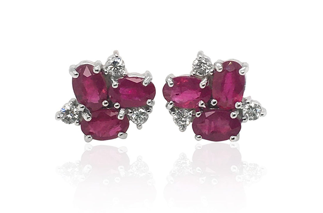 Earrings Small Flower Gemstones &amp; Diamonds - Diamond Tales Fine Jewelry