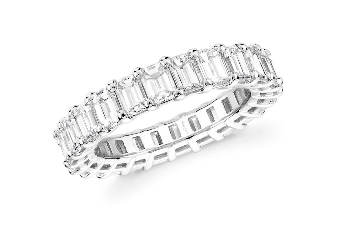 Eternity Ring 2.58cts Emerald Cut Diamonds &amp; Platinum - Diamond Tales Fine Jewelry