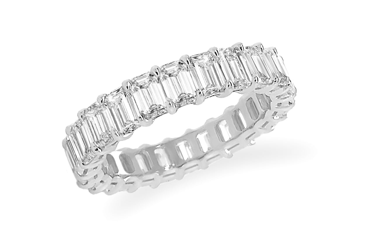 Eternity Ring 3.19 cts Emerald Cut Diamonds &amp; Platinum Size 4 1/2 - Diamond Tales Fine Jewelry