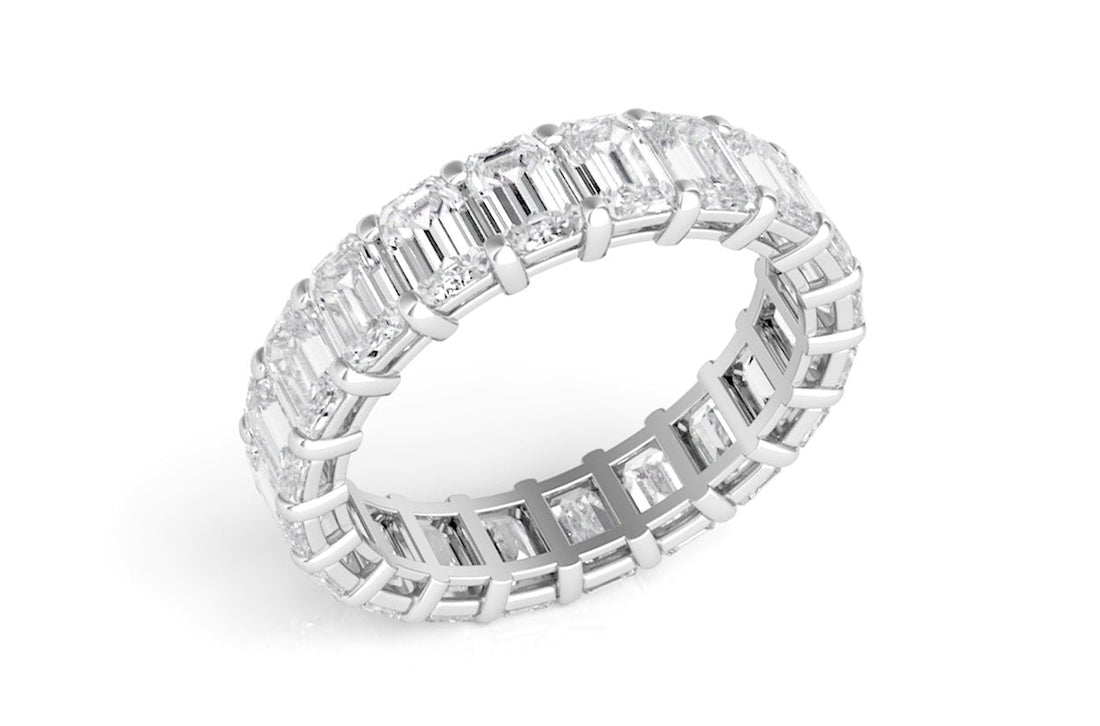 Eternity Ring 3.44 cts Emerald Cut Diamonds &amp; Platinum Size 5 1/4 - Diamond Tales Fine Jewelry