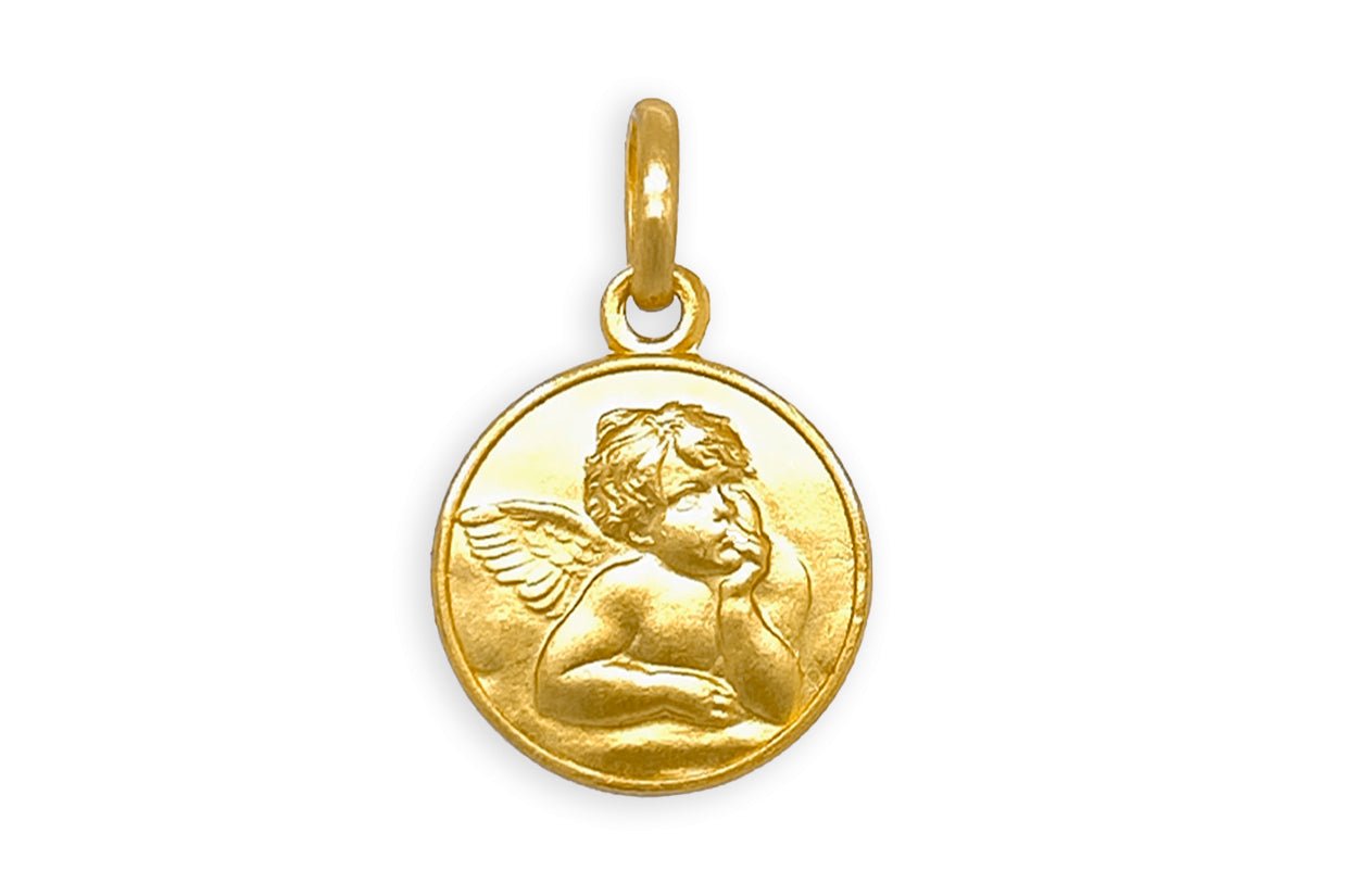 Medal 18kt Solid Gold Guardian Angel Pendant - Diamond Tales Fine Jewelry