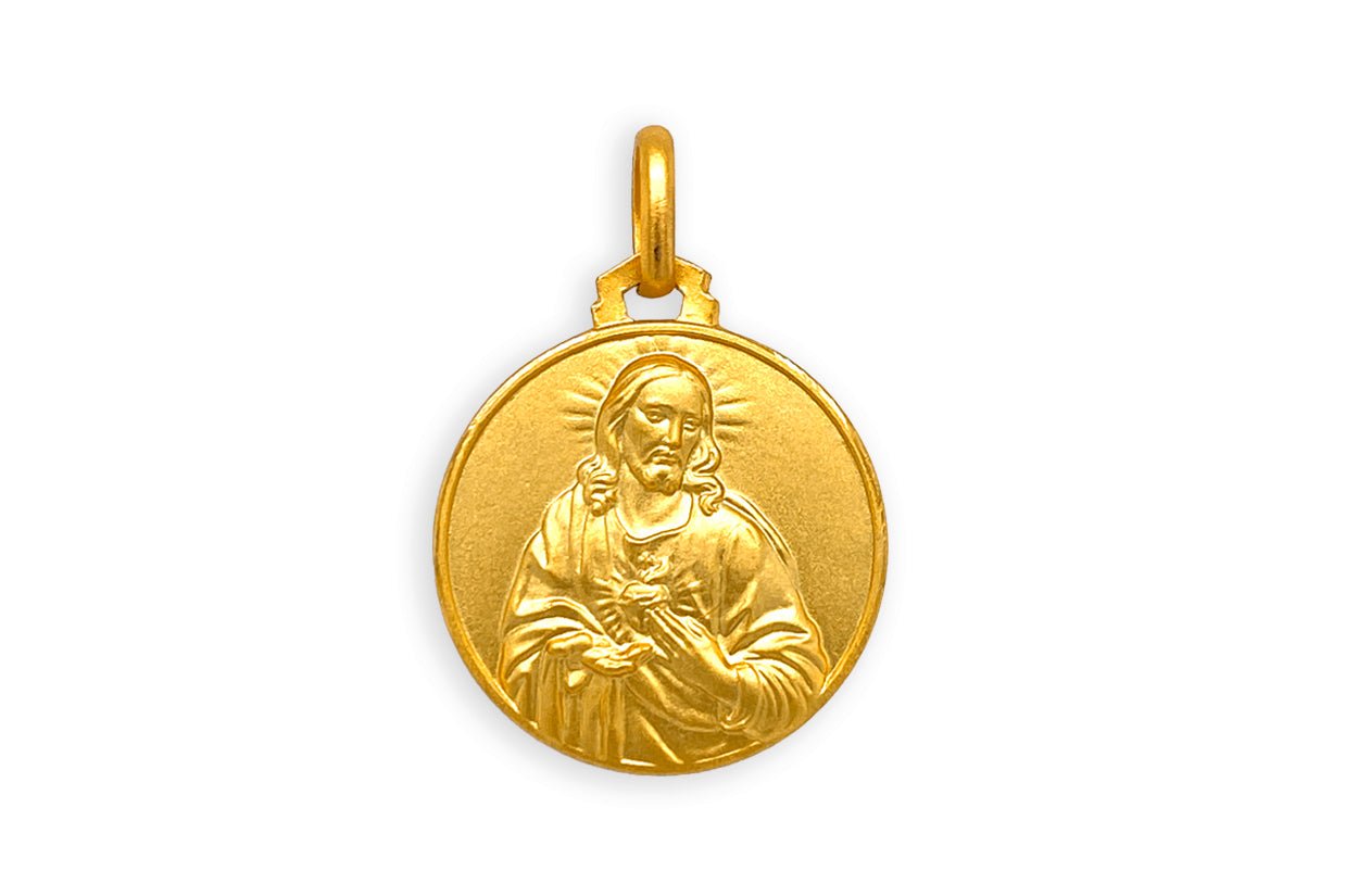 Medal 18kt Solid Gold Sacro Cuore Pendant - Diamond Tales Fine Jewelry