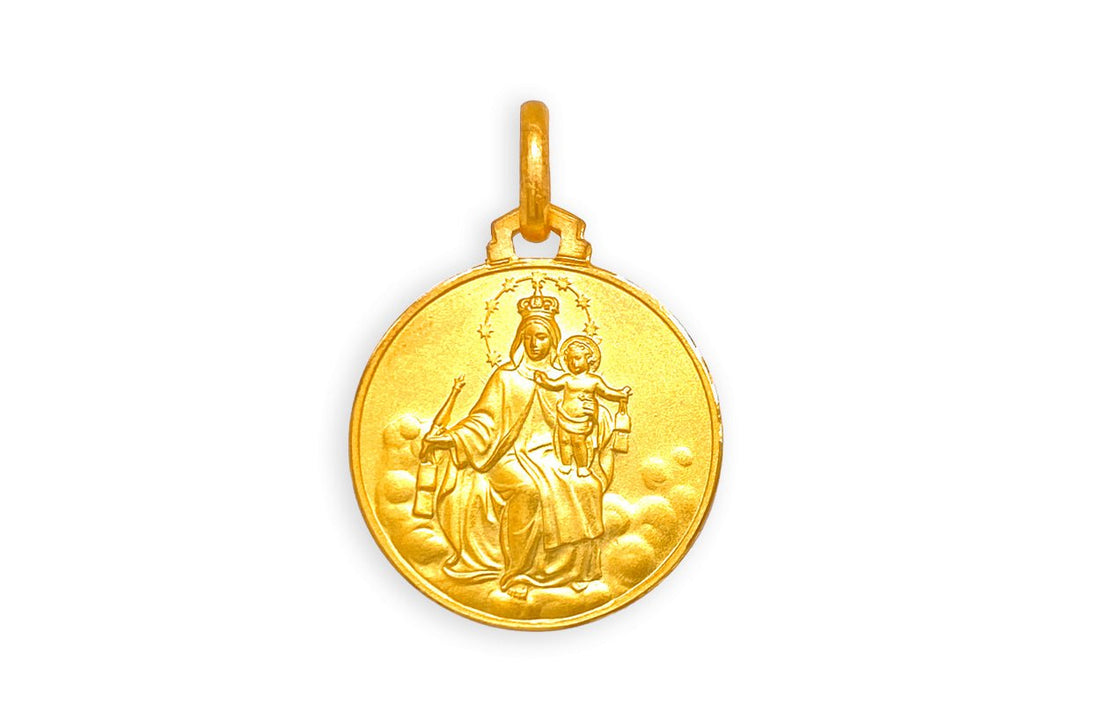 Medal 18kt Solid Gold Scapular Sacro Cuore &amp; Lady of Mount Carmen Pendant - Diamond Tales Fine Jewelry