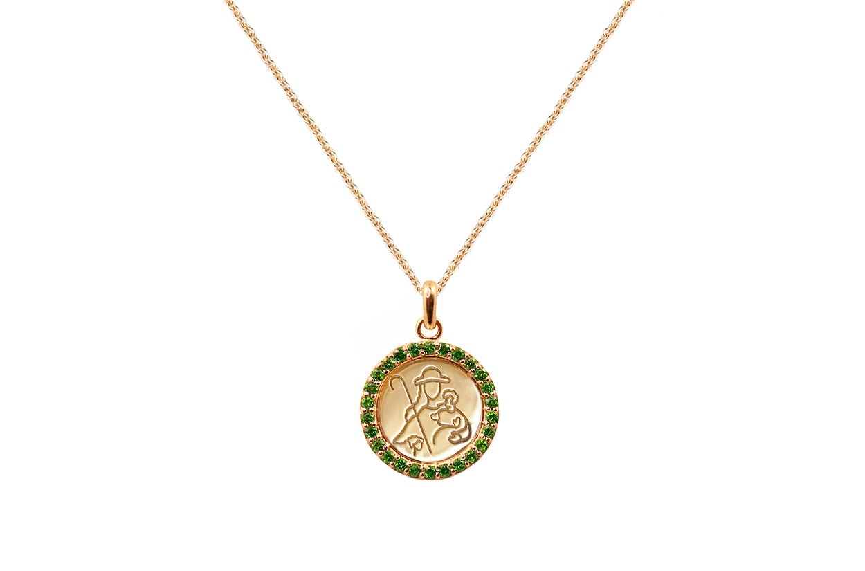 Medal Divine Shepherdes | Divina Pastora Gold &amp; Green Garnets - Diamond Tales Fine Jewelry