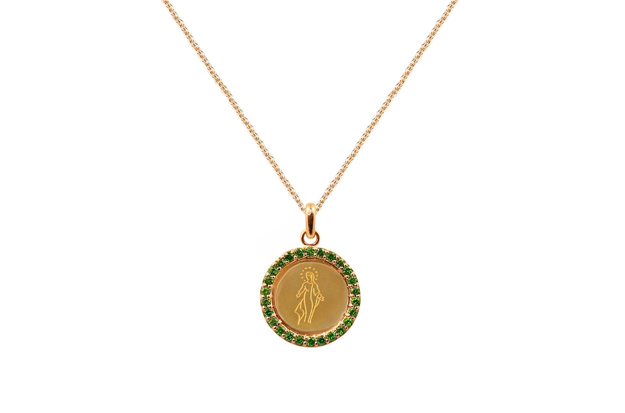 Medal Miraculous | Milagrosa Gold &amp; Green Garnets - Diamond Tales Fine Jewelry