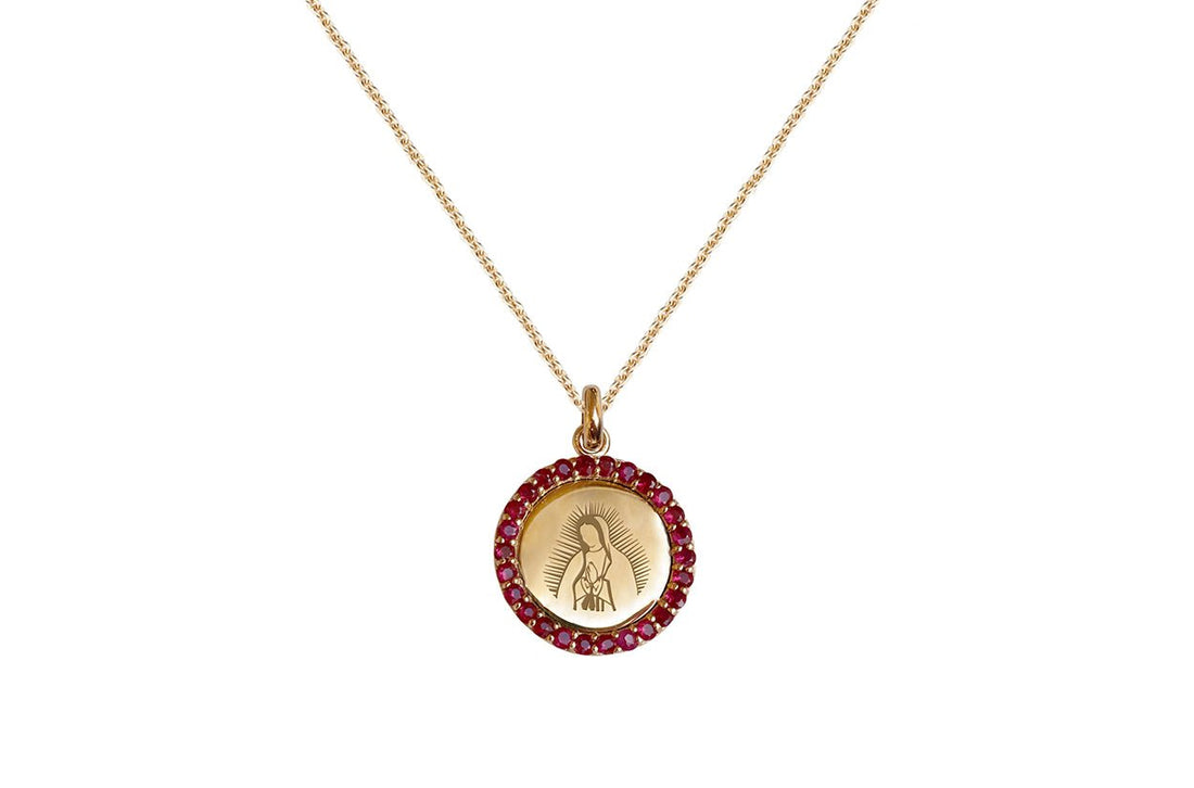 Medal Our Lady of Guadalupe | Virgen de Guadalupe Gold &amp; Ruby - Diamond Tales Fine Jewelry