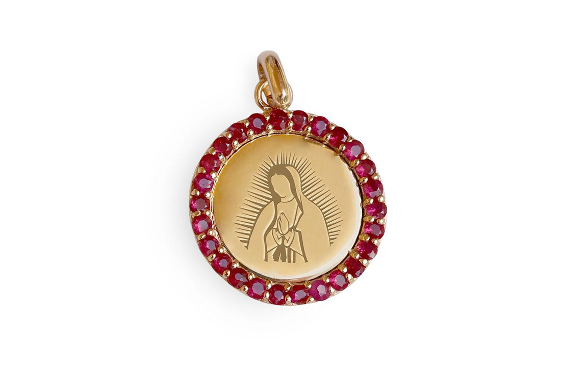 Medal Our Lady of Guadalupe | Virgen de Guadalupe Gold &amp; Ruby - Diamond Tales Fine Jewelry