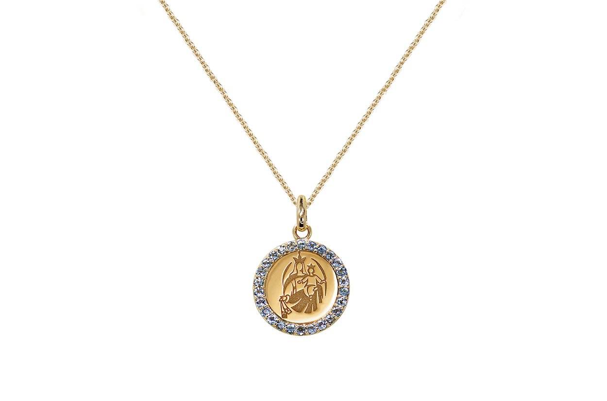 Medal Our Lady of Mount Carmen | Virgen del Carmen Gold &amp; Aquamarine - Diamond Tales Fine Jewelry