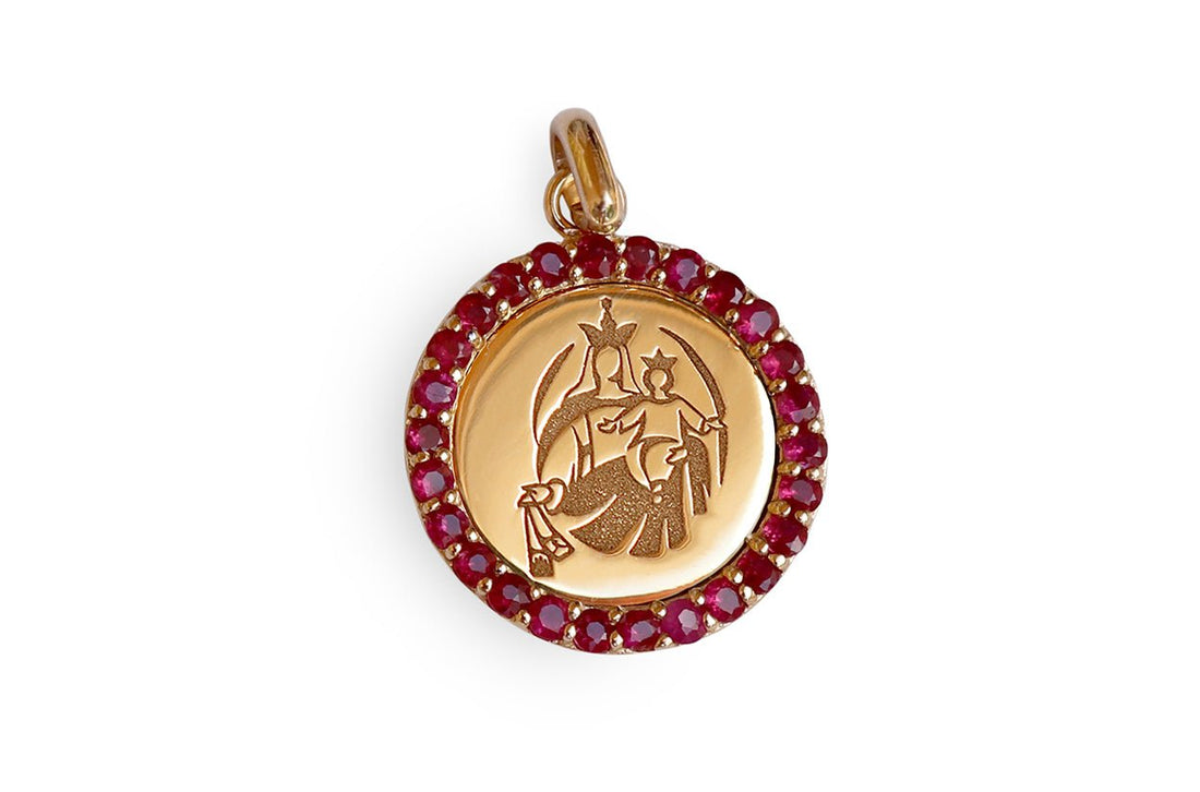 Medal Our Lady of Mount Carmen | Virgen del Carmen Gold &amp; Ruby - Diamond Tales Fine Jewelry