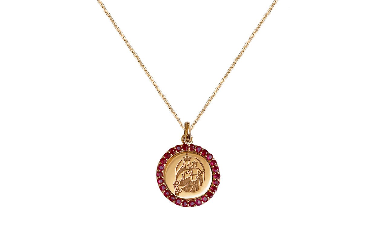 Medal Our Lady of Mount Carmen | Virgen del Carmen Gold &amp; Ruby - Diamond Tales Fine Jewelry