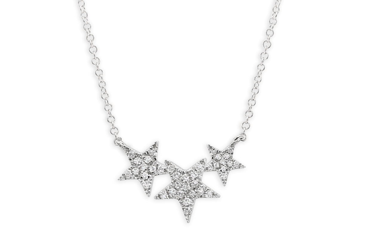 Necklace 14kt Gold 3 Stars &amp; Diamonds - Diamond Tales Fine Jewelry