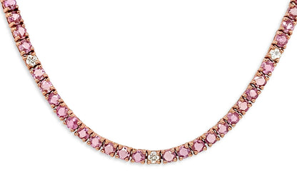 Necklace 14kt Gold Round Pink Sapphires &amp; Diamonds Tennis - Diamond Tales Fine Jewelry