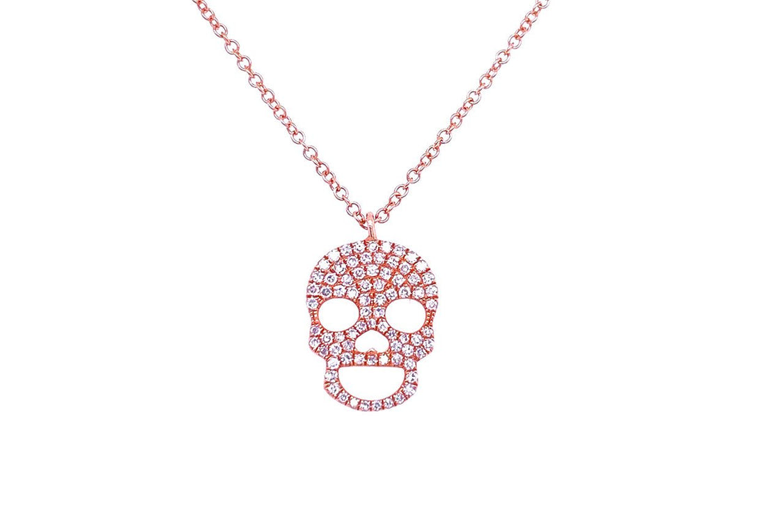 Necklace 14kt Gold Skull with Diamonds - Diamond Tales Fine Jewelry