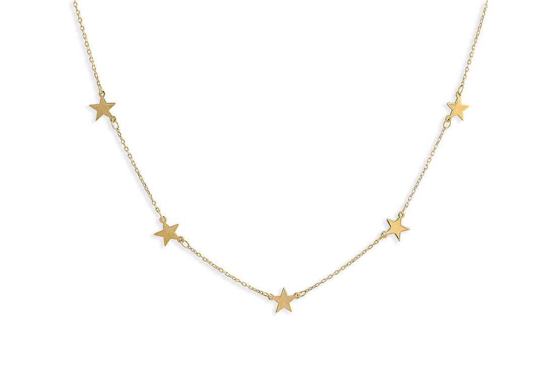 Necklace 14kt Gold &amp; Solid Plain Stars - Diamond Tales Fine Jewelry