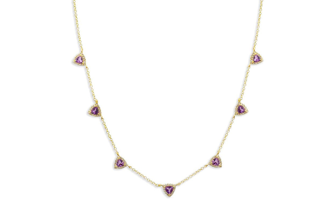 Necklace 14kt Gold Trillion Amethyst &amp; Diamond - Diamond Tales Fine Jewelry