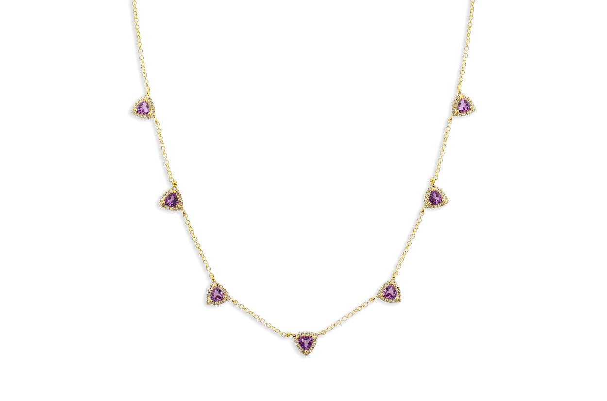 Necklace 14kt Gold Trillion Amethyst &amp; Diamond - Diamond Tales Fine Jewelry