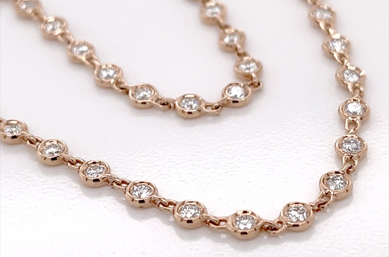 Necklace 18kt Gold Bezel Setting Diamonds Tennis 2.22 cts - Diamond Tales Fine Jewelry