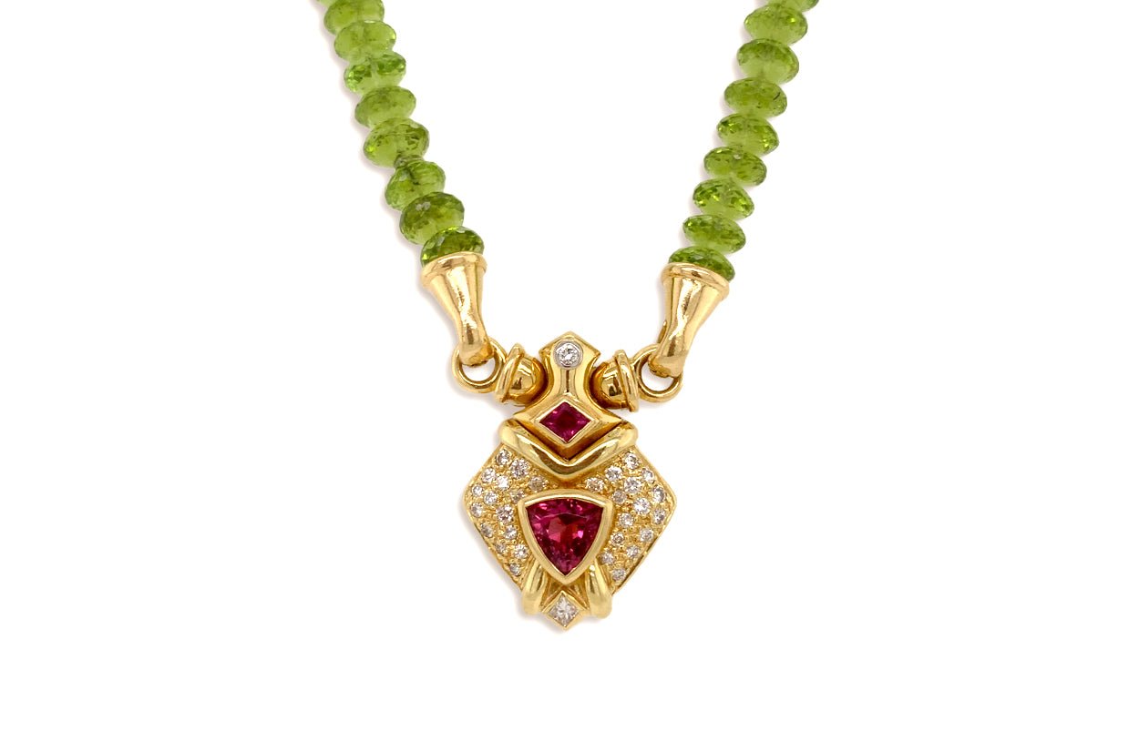 Necklace 18kt Gold Peridot &amp; Tourmaline - Diamond Tales Fine Jewelry