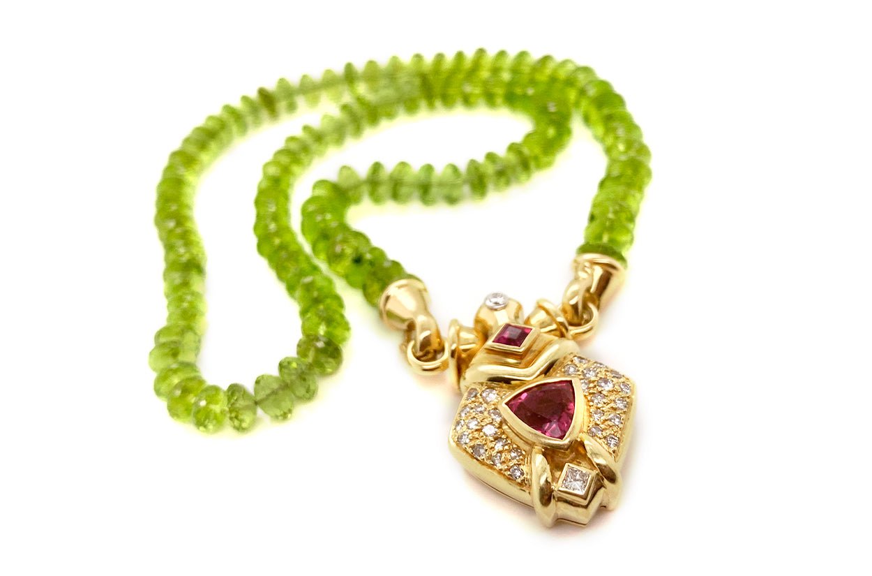 Necklace 18kt Gold Peridot &amp; Tourmaline - Diamond Tales Fine Jewelry