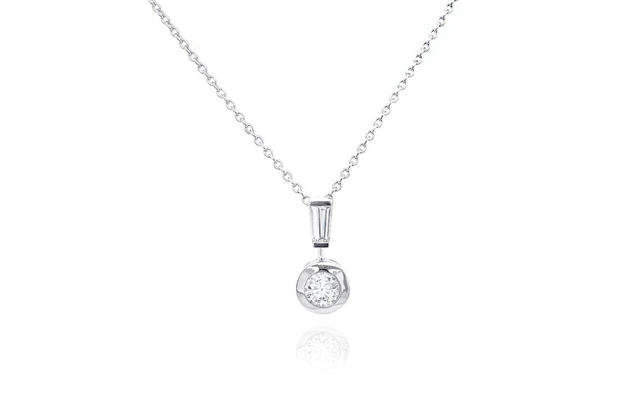 Necklace 18kt Gold Round &amp; Baguette Diamonds - Diamond Tales Fine Jewelry