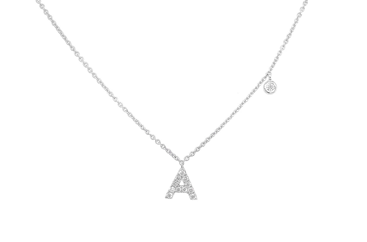 Necklace Initial Letter A White Gold with Diamond - Diamond Tales Fine Jewelry