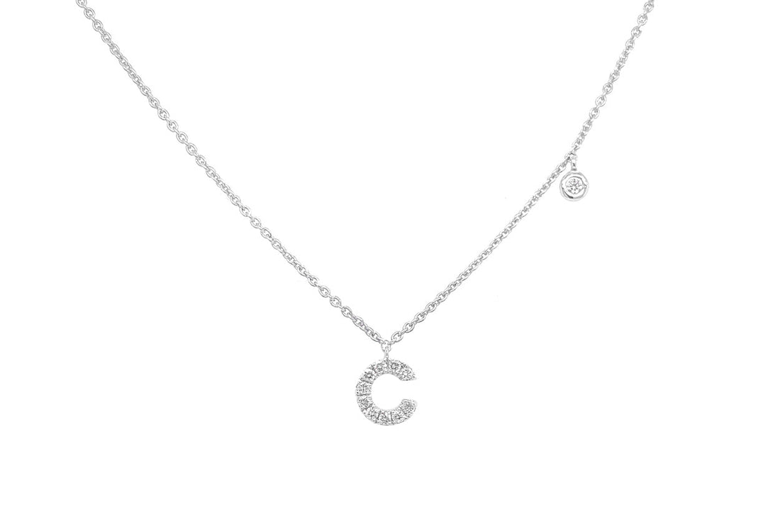 Necklace Initial Letter C White Gold with Diamond - Diamond Tales Fine Jewelry