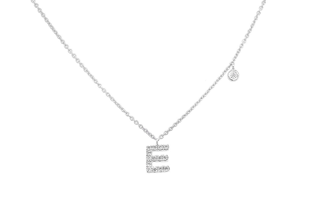 Necklace Initial Letter E White Gold with Diamond - Diamond Tales Fine Jewelry