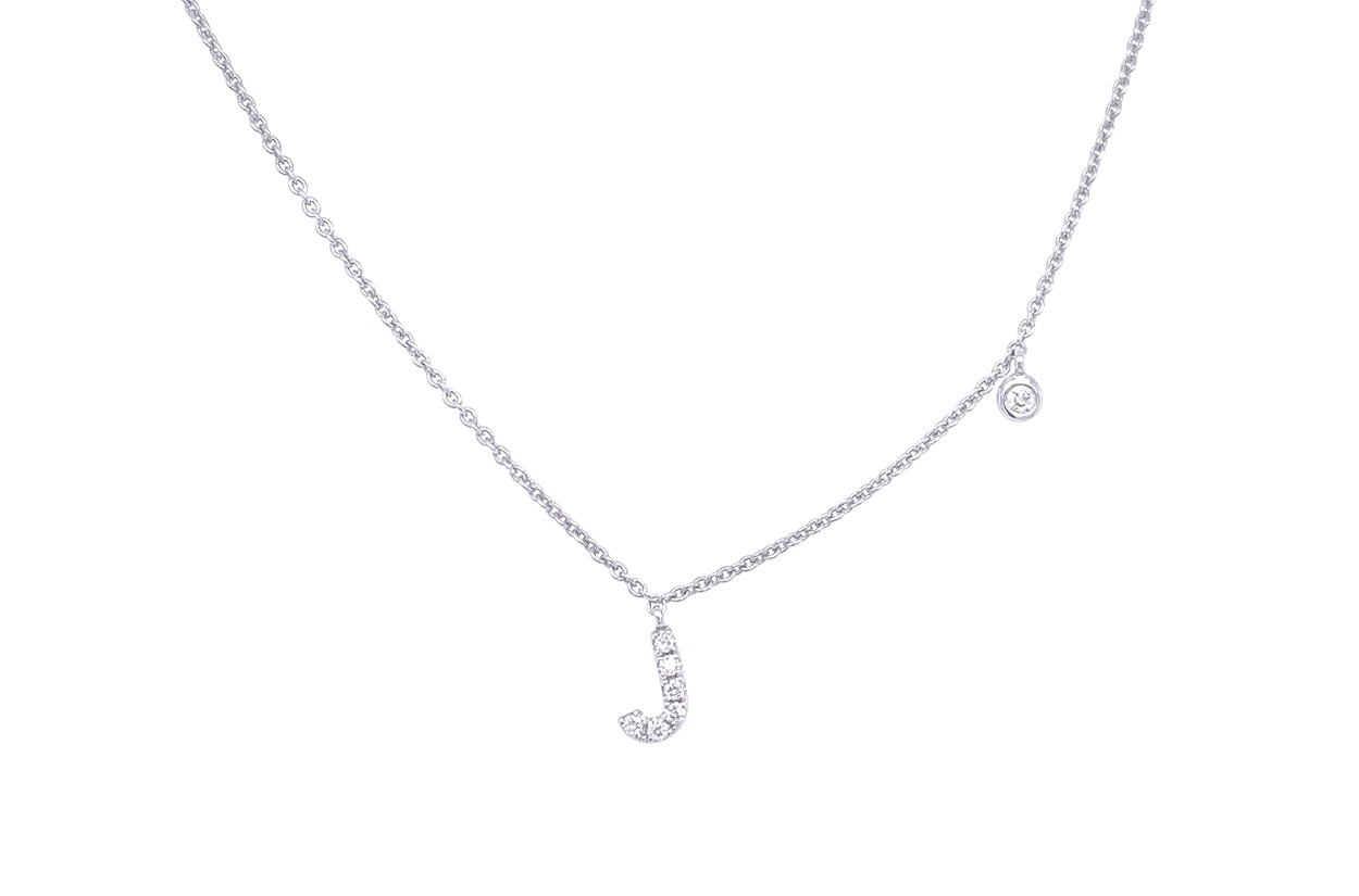 Necklace Initial Letter J White Gold with Diamond - Diamond Tales Fine Jewelry