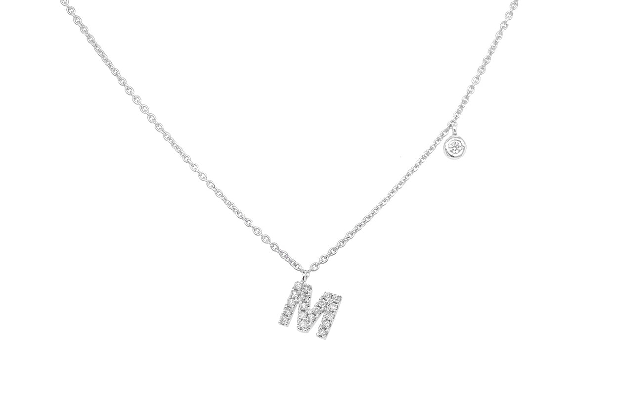 Necklace Initial Letter M White Gold with Diamond - Diamond Tales Fine Jewelry