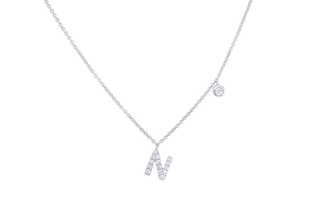 Necklace Initial Letter N White Gold with Diamond - Diamond Tales Fine Jewelry