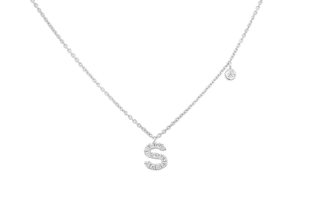 Necklace Initial Letter S White Gold with Diamond - Diamond Tales Fine Jewelry