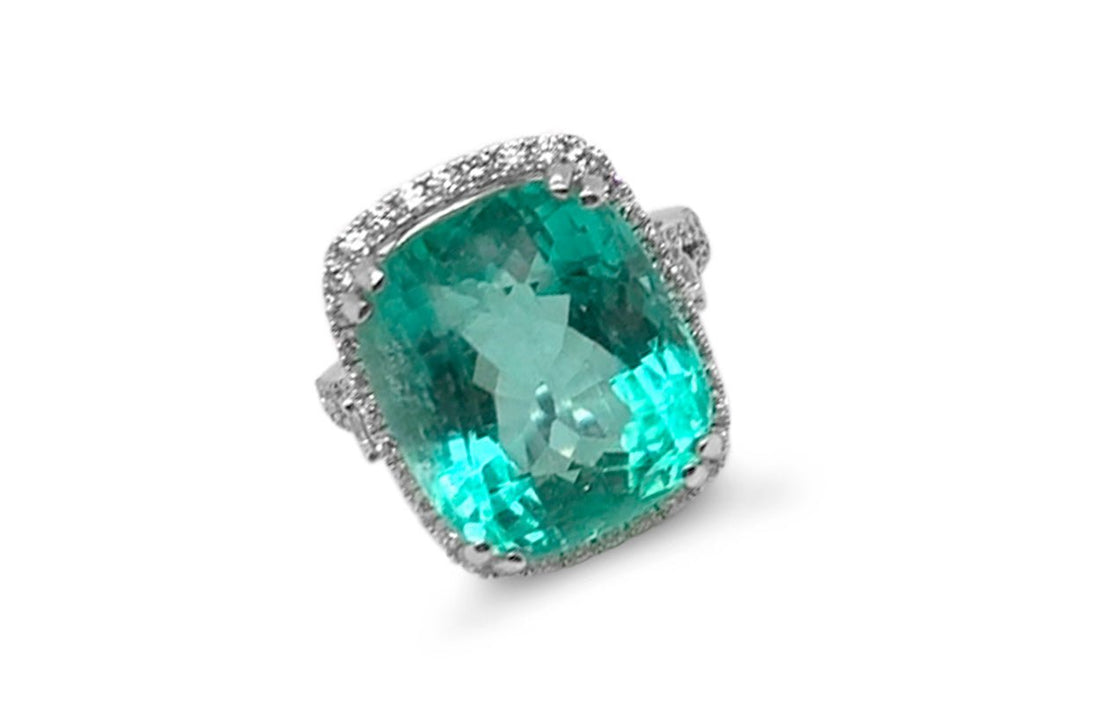 Ring 18kt Gold Colombian Emerald 13.01 cts &amp; Diamonds - Diamond Tales Fine Jewelry