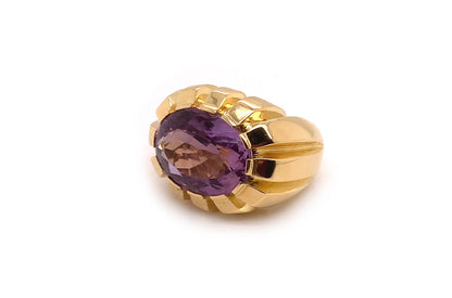 Ring 18kt Gold Oval Faceted Amethyst - Diamond Tales Fine Jewelry