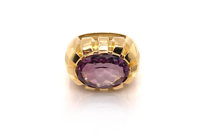Ring 18kt Gold Oval Faceted Amethyst - Diamond Tales Fine Jewelry
