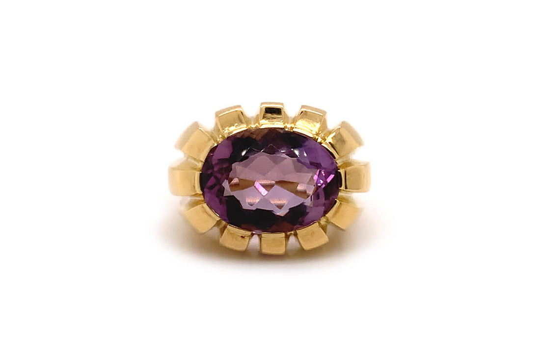 Ring 18kt Gold Oval Faceted Amethyst - Diamond Tales Fine Jewelry