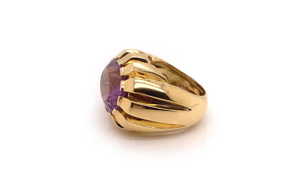 Ring 18kt Gold Oval Faceted Amethyst - Diamond Tales Fine Jewelry