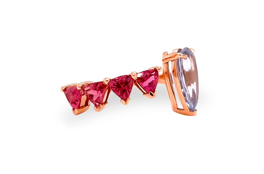 Ring 18kt Gold Pear Sapphire &amp; Trillion Rubellite - Diamond Tales Fine Jewelry