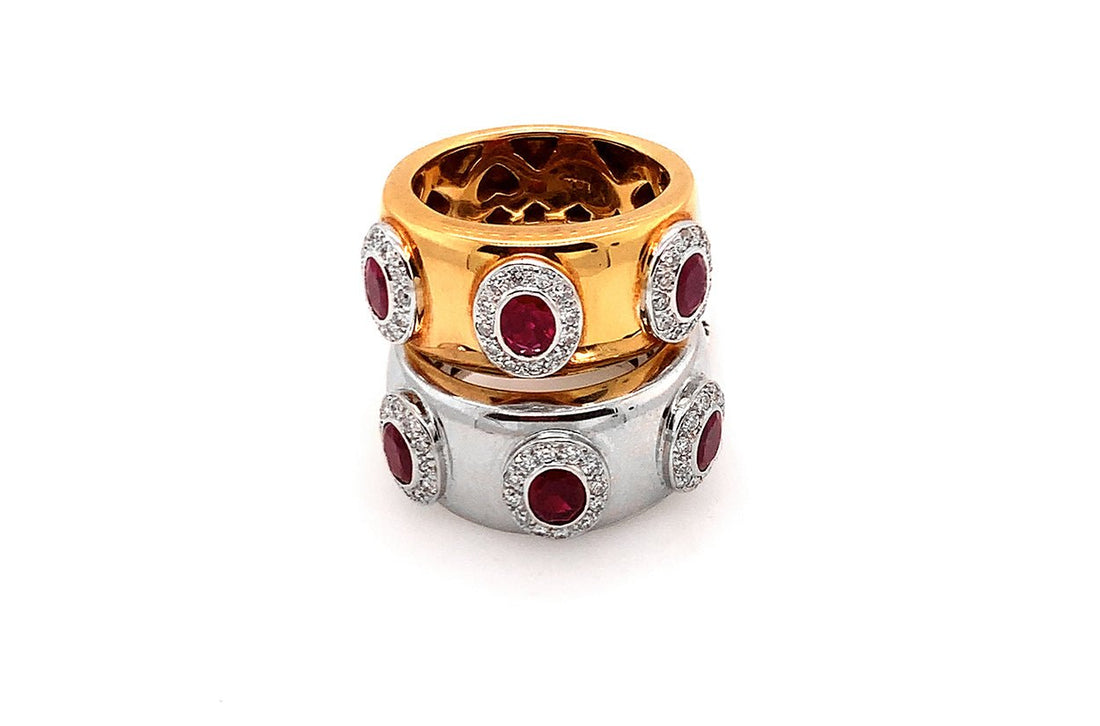 Ring 18kt Oval Rubies &amp; Diamonds - Diamond Tales Fine Jewelry