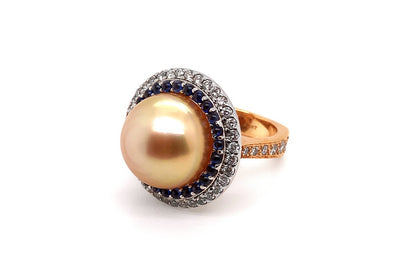 Ring 18kt Rose Gold Pearls Sapphires &amp; Diamonds - Diamond Tales Fine Jewelry