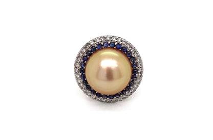 Ring 18kt Rose Gold Pearls Sapphires &amp; Diamonds - Diamond Tales Fine Jewelry