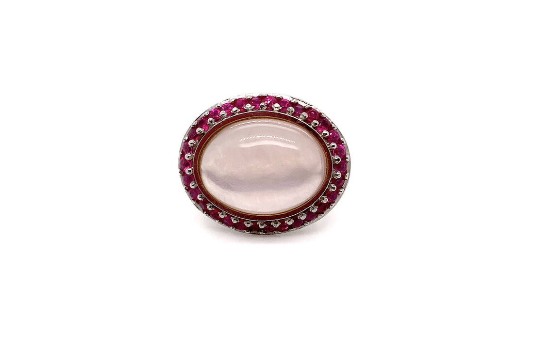 Ring 18kt White Gold Pink Quartz, Sapphires and Diamonds - Diamond Tales Fine Jewelry