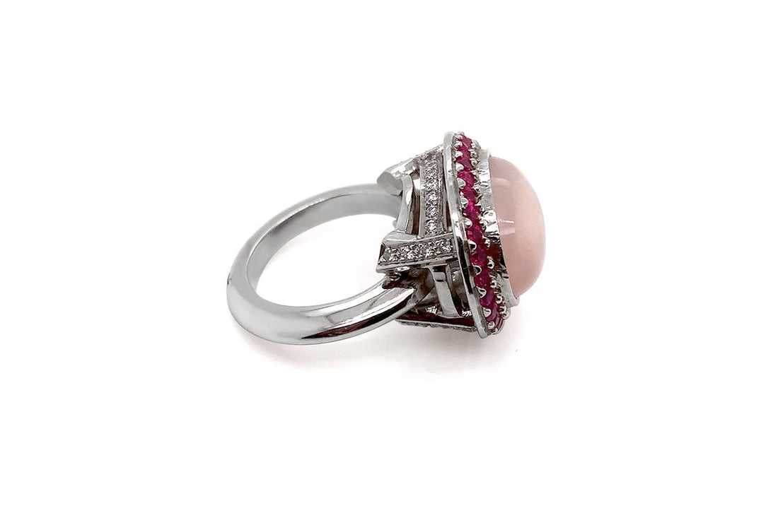 Ring 18kt White Gold Pink Quartz, Sapphires and Diamonds - Diamond Tales Fine Jewelry