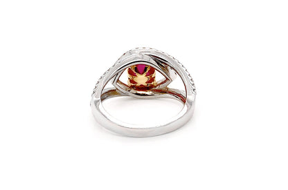 Ring 18kt White Gold Ruby Cabochon &amp; Diamonds - Diamond Tales Fine Jewelry