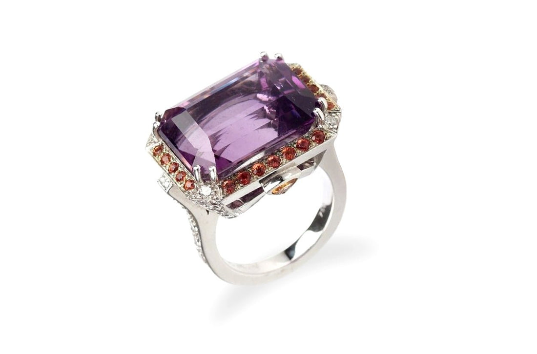 Ring Amethyst with Orange Sapphire &amp; Diamonds - Diamond Tales Fine Jewelry