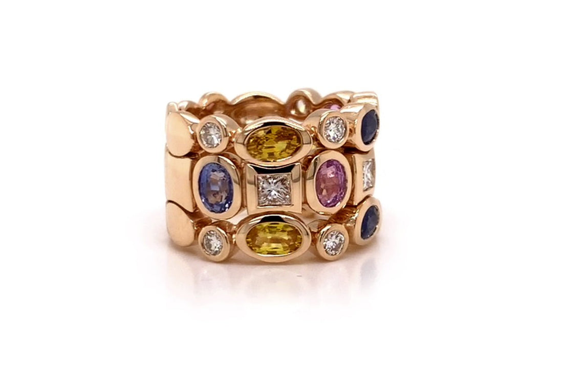 Ring Multicolor Sapphires &amp; Diamonds in Gold - Diamond Tales Fine Jewelry