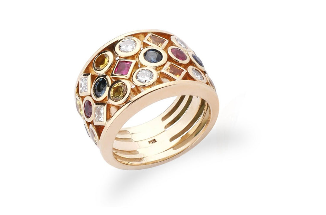Ring Multicolor Sapphires &amp; Diamonds in Gold - Diamond Tales Fine Jewelry
