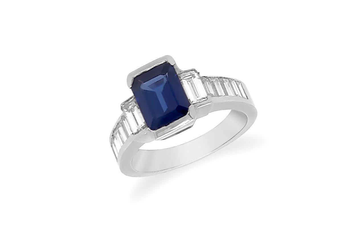 Ring Platinum Blue Sapphire &amp; Diamonds - Diamond Tales Fine Jewelry