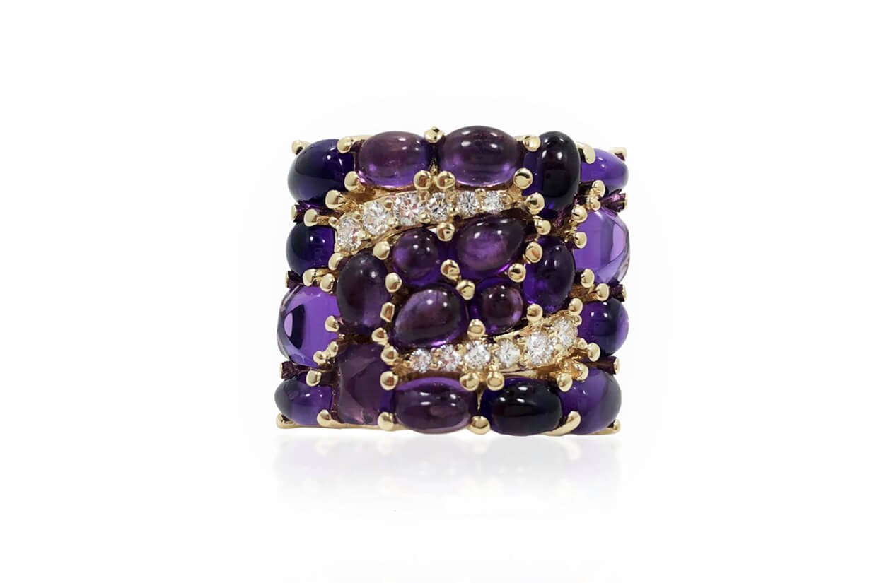 Ring Yellow Gold Amethyst &amp; Diamonds - Diamond Tales Fine Jewelry