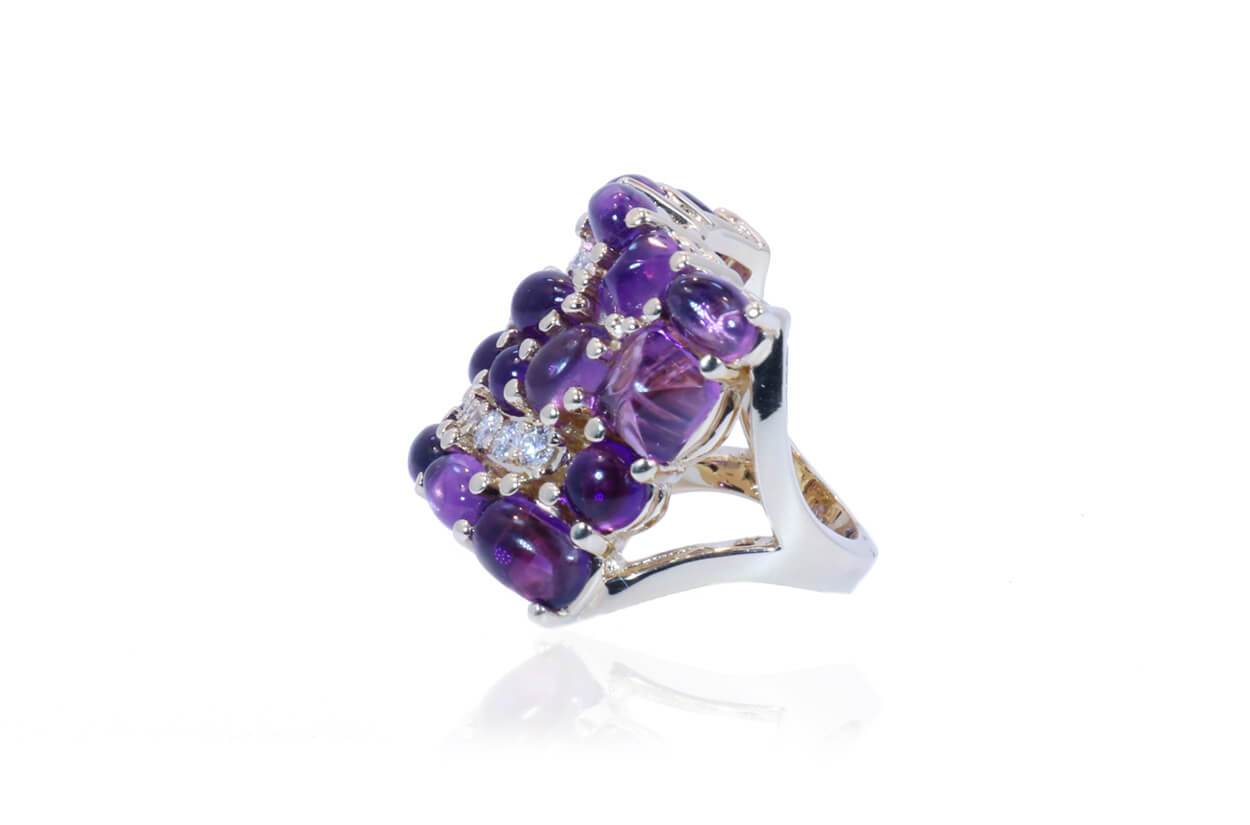 Ring Yellow Gold Amethyst &amp; Diamonds - Diamond Tales Fine Jewelry